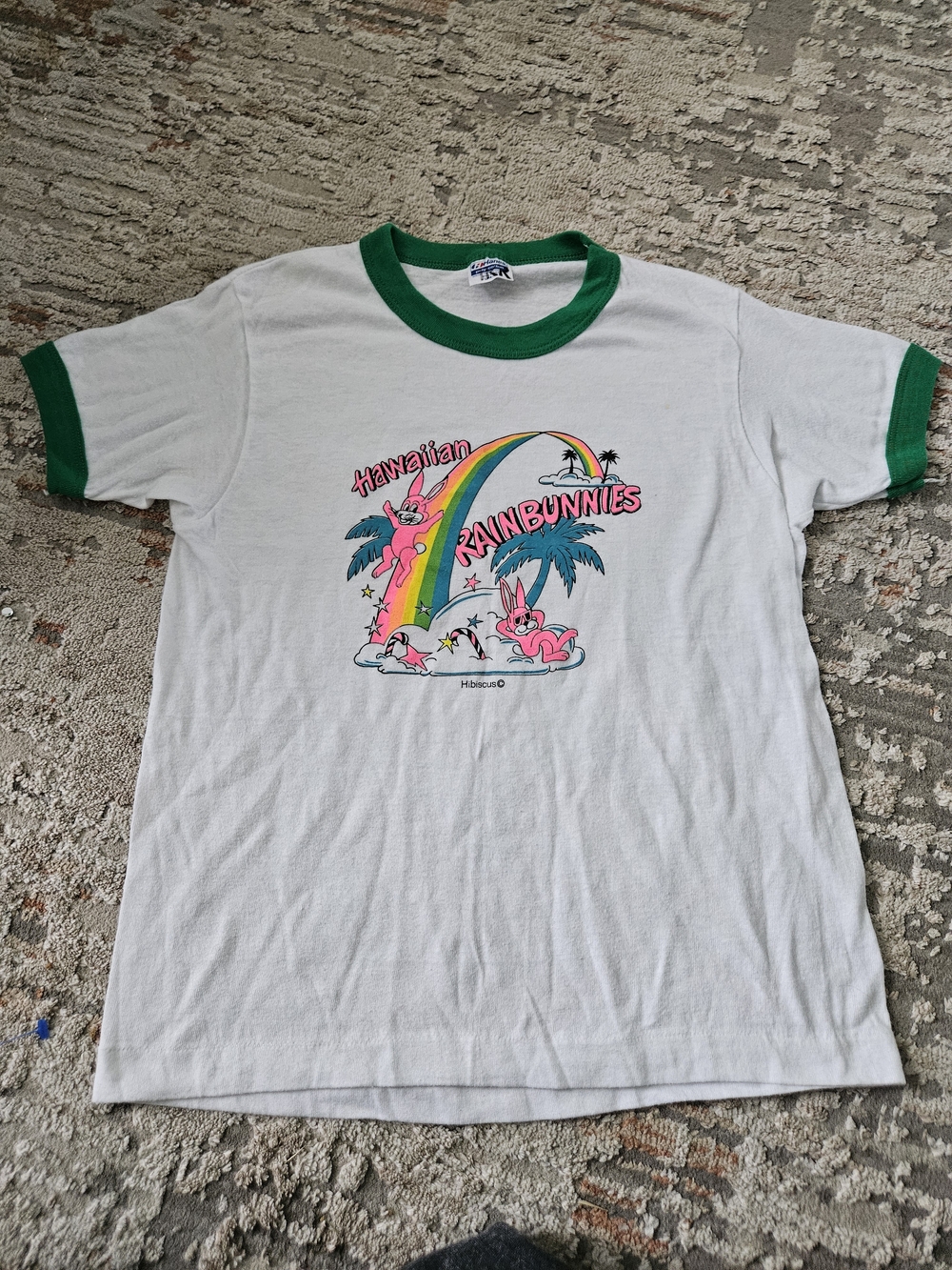 Hanes White Ringer Tee with Green Trim